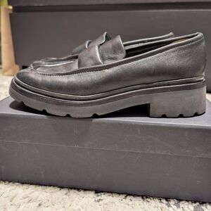 Vince Charcoal Leather Platform Loafers